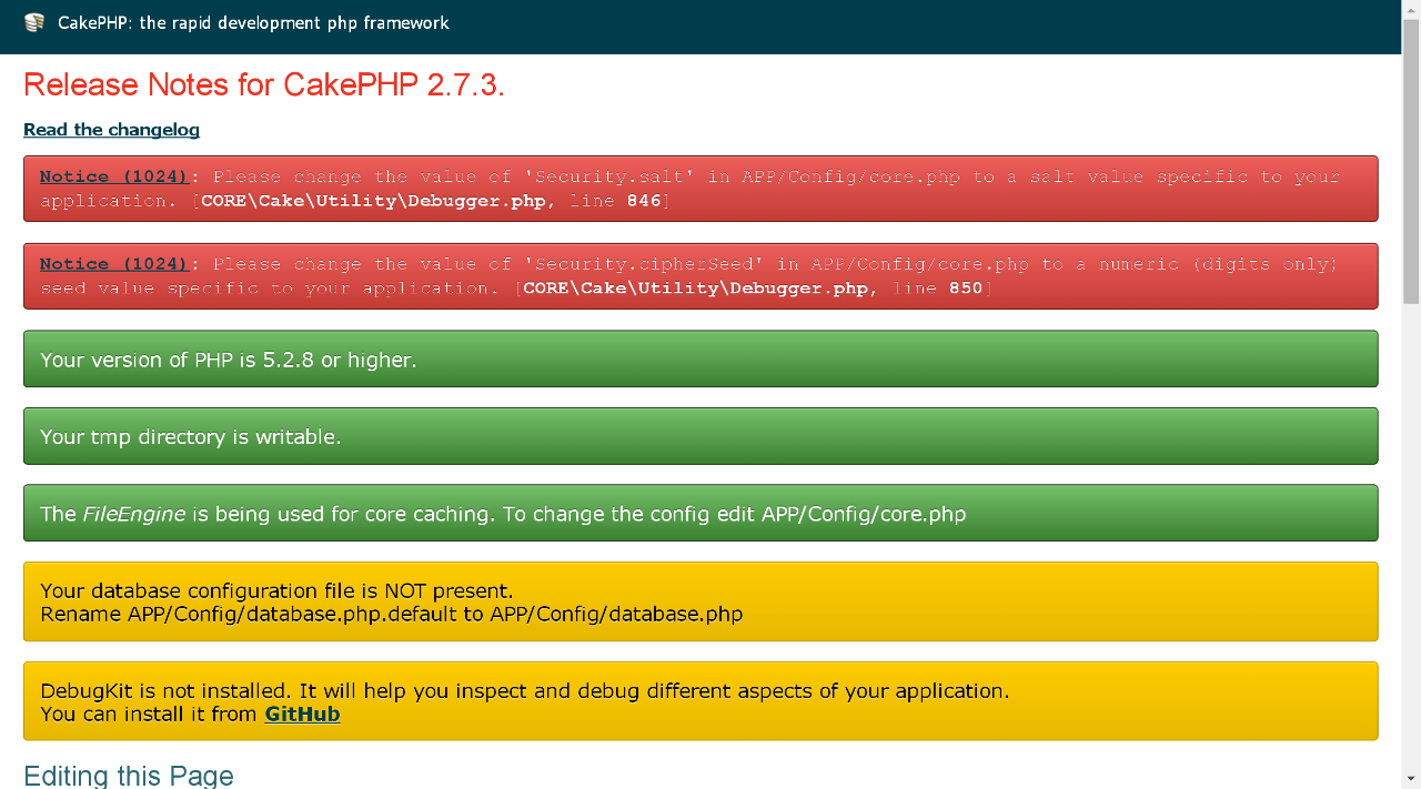 Finish install CakePHP